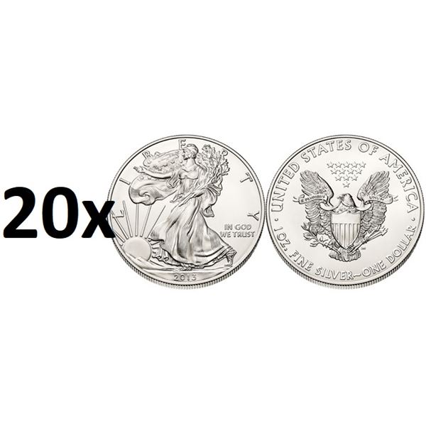 (20 COUNT) 2013 American Silver Eagle .999 Fine Silver Dollar Coins