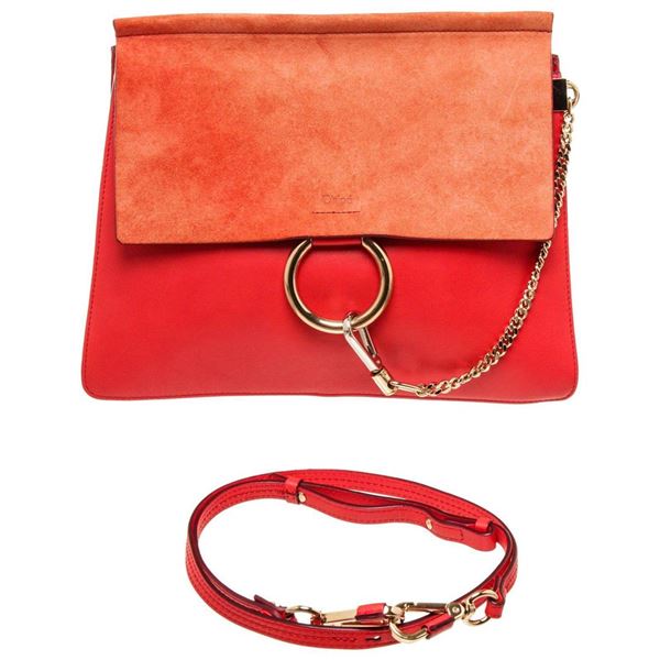 Chloe Orange Canvas Leather Faye Shoulder Bag