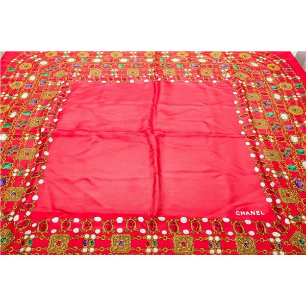 Chanel Red Silk Scarf