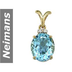 8.03 ct Blue Topaz & Diamond Pendant 14kt Gold