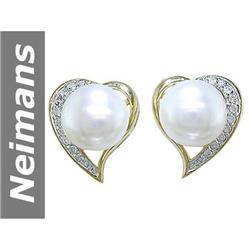 8.5 MM Akoya Pearl & Diamond Earrings 14kt Gold