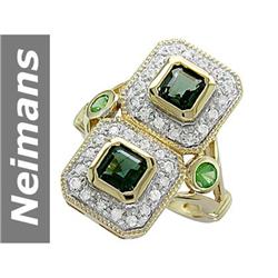 2.04 ct Green Tourmaline & Tsavorite & Diamond Ring 14kt Gold