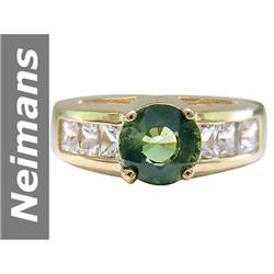 3.20 ct Green Tourmaline & White Sapphire Ring 14kt Gold