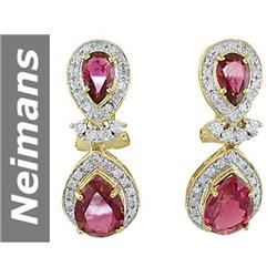 6.11 ct Pink Tourmaline & Diamond Earrings 14kt Gold