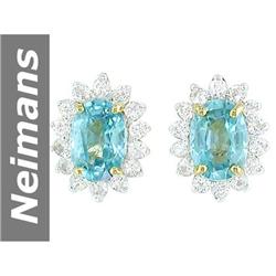 3.78 ct Blue Zircon & White Sapphire Earrings 14kt Gold