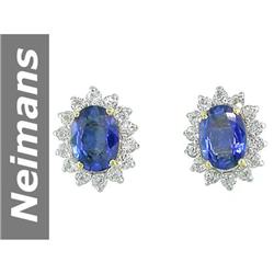 2.88 ct Ceylon Sapphire & White Sapphire Earrings 14kt Gold