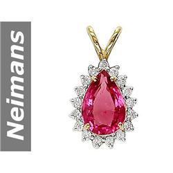 2.25 ct Pink Tourmaline & Diamond Pendant 14kt Gold