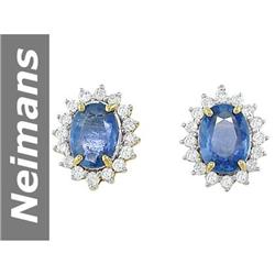 3.25 ct Ceylon Sapphire & Diamond Earrings 14kt Gold