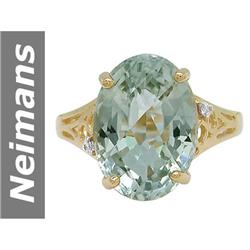 5.25 ct Green Amethyst & Diamond Ring 14kt Gold