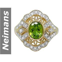 Extra-fine 1.75 ct Peridot & Diamond Ring 14kt Gold