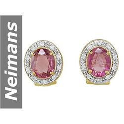 5.52 ct Pink Tourmaline & Diamond Earrings 14kt Gold