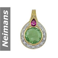 8.26 ct Green Amethyst, Pink Tourmaline & White Sapphire Pendant 14kt Gold