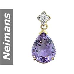 10.00 ct Amethyst & Diamond Pendant 14kt Gold