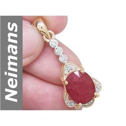 ART DECO 6.25 ct Ruby & Diamond Pendant 14kt Gold