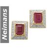 Image 1 : AUTHENTIC 5.50 ct Ruby & Diamond Earrings 14kt Gold