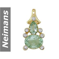 2.84 ct Green Amethyst & White Sapphire Pendant 14kt Gold