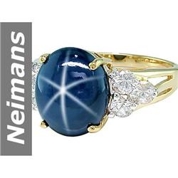 7.58 ct Star Sapphire & White Sapphire Ring 14kt Gold