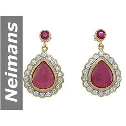 11.16 ct Ruby & Diamond Earrings 14kt Gold
