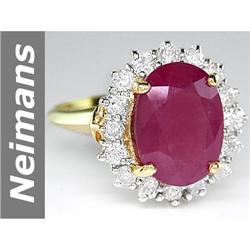 Glamerous 6.70 ct Ruby & Diamond Ring 14kt Gold
