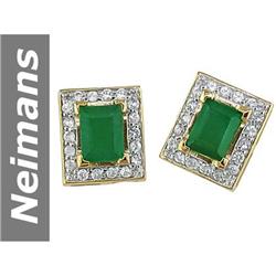 5.26 ct Emerald & White Sapphire Earrings 14kt Gold