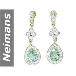 4.90 ct Green Amethyst & White Sapphire Earrings 14kt Gold