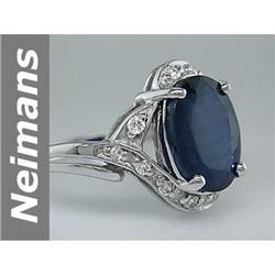 Art Deco 6.18 ct Sapphire & Diamond Ring 14kt Gold