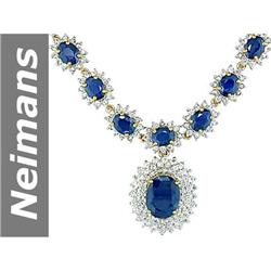 81.02 ct Blue & White Sapphire Necklace 14kt Gold