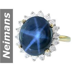 13.13 ct Star Sapphire & Diamond Ring 14kt Gold