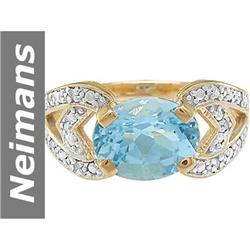 4.06 ct Blue Topaz & Diamond Ring 14kt Gold