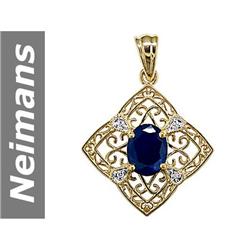 3.25 ct Sapphire & Diamond Pendant 14kt Gold