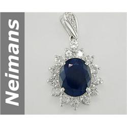 8.55 ct Blue & White Sapphire & Diamond Pendant 14kt Gold