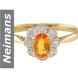 Wow .64 ct Orange Sapphire & Diamond Ring 14kt Gold !