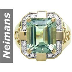5.62 ct Green Amethyst & Diamond Ring 14kt Gold