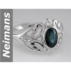 Wow .61 ct Green Sapphire & Diamond Ring 14kt Gold