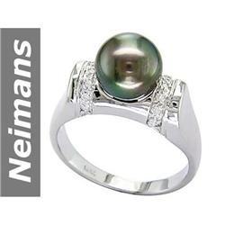 8 MM Black Tahitian Pearl & Diamond Ring 14kt Gold