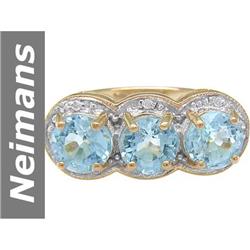 3.05 ct Blue Topaz & Diamond Ring 14kt Gold