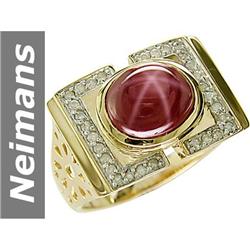 7.55 ct Star Ruby & Diamond Gents Ring 14kt Gold
