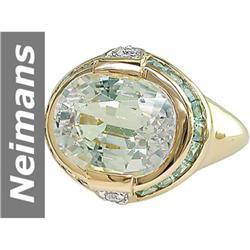 7.30 ct Green Kunzite & Green Sapphire & Diamond Ring 14kt Gold