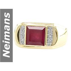 3.00 ct Ruby & Diamond Gents Ring 14kt Gold