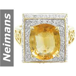 6.75 ct Citrine & Diamond Ring 14kt Gold