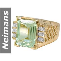 7.28 ct Green Amethyst & Diamond Gents Ring 14kt Gold