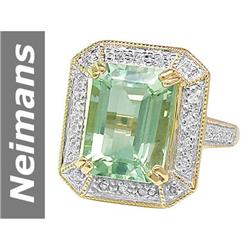 7.67 ct Green Amethyst & Diamond Ring 14kt Gold
