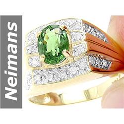 2.74 ct Green Apatite & Diamond Gents Ring 14kt Gold