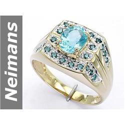1.59 ct Apatite & Blue Diamond Gents Ring 14kt Gold