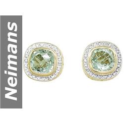 8.22 ct Green Amethyst & Diamond Earrings 14kt Gold