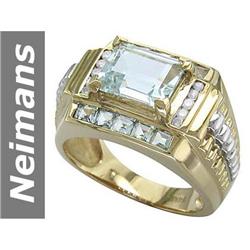 3.88 ct White Aquamarine & Diamond Gents Ring 14kt Gold