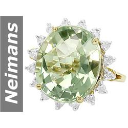 13.01 ct Green Amethyst & Diamond Ring 14kt Gold