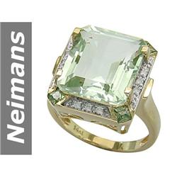 10.40 ct Green Amethyst & Green Sapphire & Diamond Ring 14kt Gold