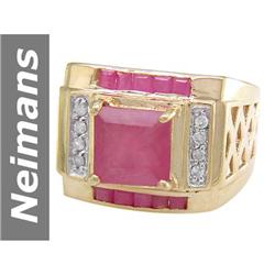 3.75 ct Ruby & Diamond Gents Ring 14kt Gold