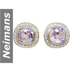 7.82 ct Rose Pink Amethyst & Diamond Earrings 14kt Gold